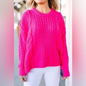 Crown & Ivy Women's Electric Pink Cable Knit Sweater Size Medium